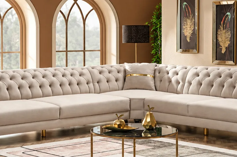 ASOS CORNER – Luxury European L-Shaped Sectional sofa in pale at Balkan Furniture, Fraser MI
