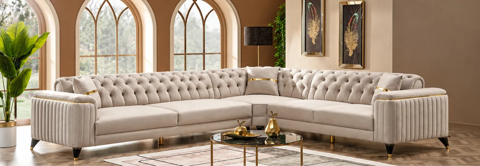 ASOS CORNER – Luxury European L-Shaped Sectional sofa in pale at Balkan Furniture, Fraser MI