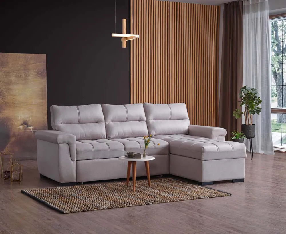 CANSAS Corner Set – Modern Sleeper Sectional with Storage in beige at Balkan Furniture, Fraser MI
