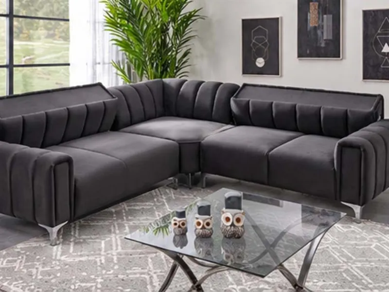 HAMBURG CORNER – Luxury Modern L-Shaped Sectional sofa in grey at Balkan Furniture, Fraser MI
