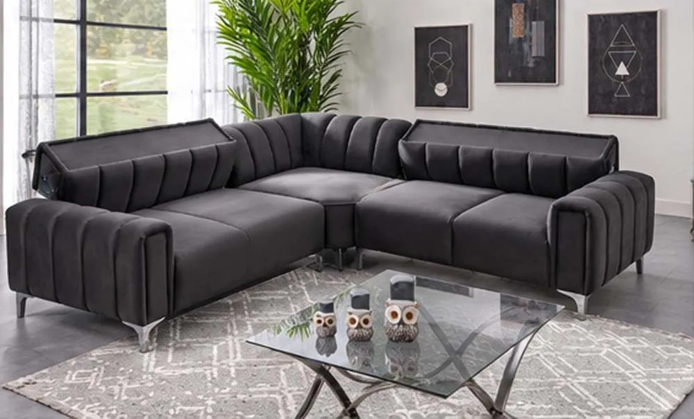 HAMBURG CORNER – Luxury Modern L-Shaped Sectional sofa in grey at Balkan Furniture, Fraser MI