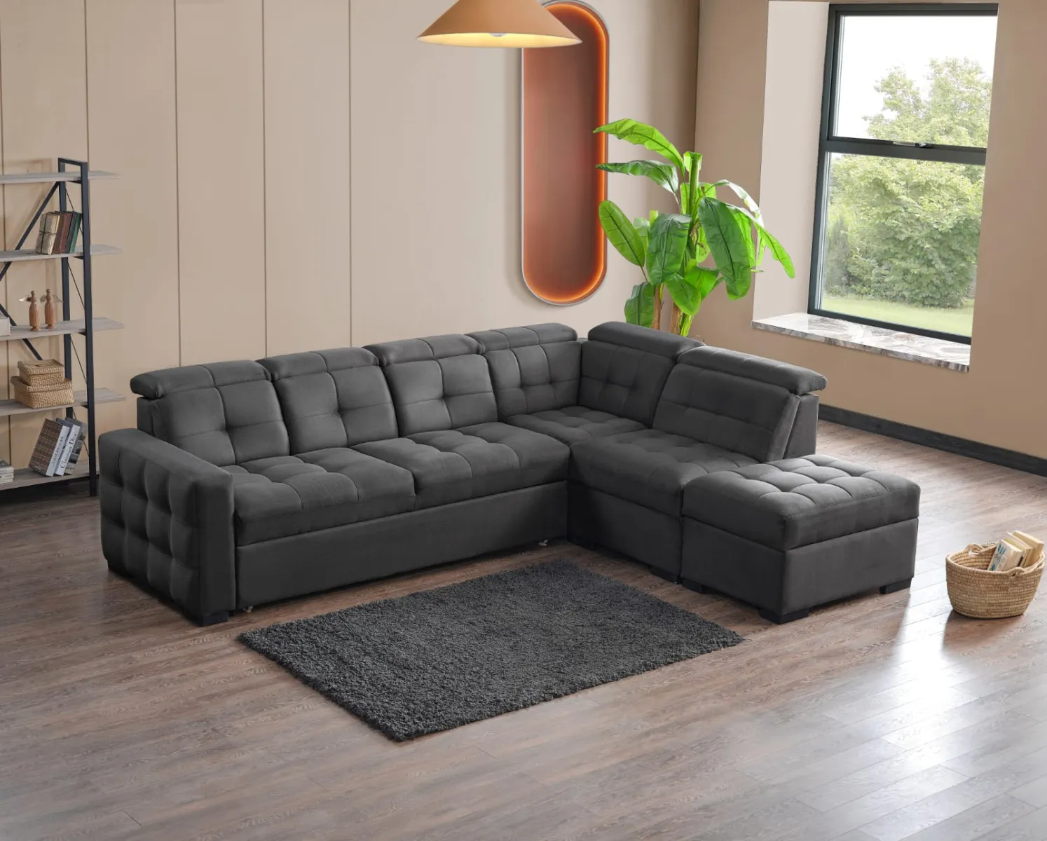 LIZBON PRIME CORNER – Modern Sleeper Sectional with Storage in beige at Balkan Furniture, Fraser MI