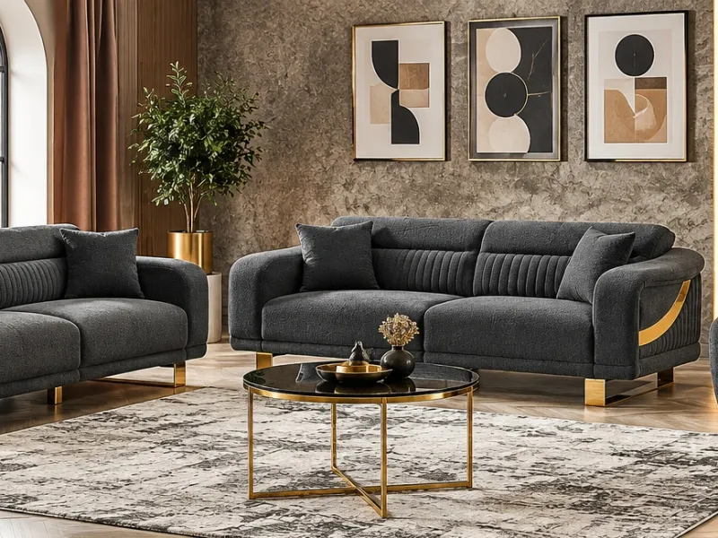 NAPOLI Luxury Living Room Set – 3+3+1 | BENA 18 in Dark Gray at Balkan Furniture, Fraser MI