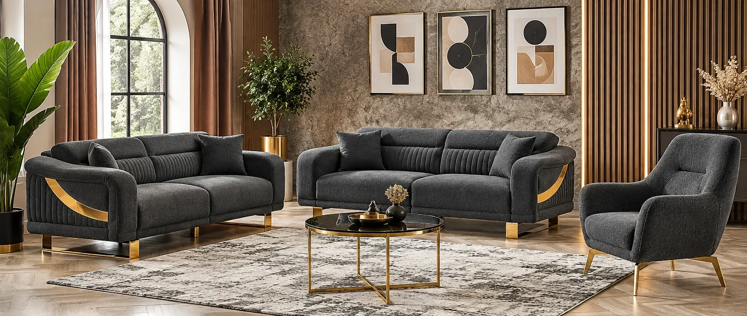 NAPOLI Luxury Living Room Set – 3+3+1 | BENA 18 in Dark Gray at Balkan Furniture, Fraser MI