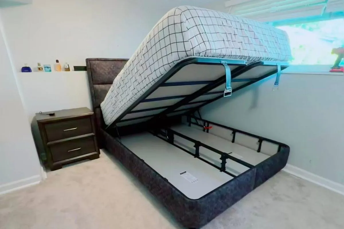 European queen storage bed with built-in storage